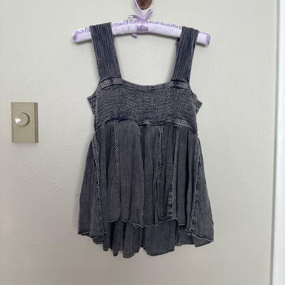 Rachel Zoe Boho Crochet Tank Top Sleeveless Woven Smocked Flowy Blue Small - Picture 4 of 5